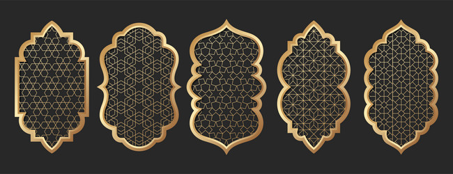 Gold islamic arch frame with arabic ornament Vector Image