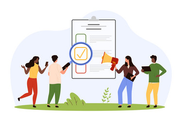checking and analyzing the survey list by tiny vector image