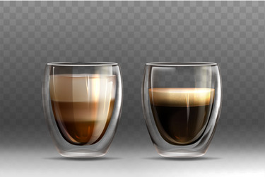 Realistic american and cappuccino coffee in glass vector