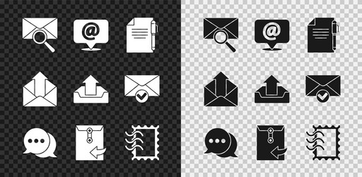 set envelope with magnifying glass mail and e vector image