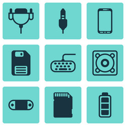 set of 9 computer hardware icons includes music vector image