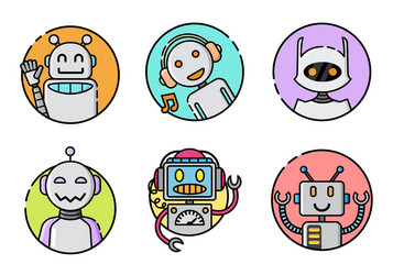 set of round robot icon on white background vector