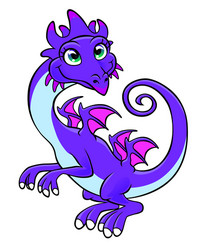Cute Purple Cartoon Dragon Vector Image