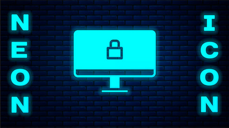 glowing neon lock on computer monitor screen icon vector image