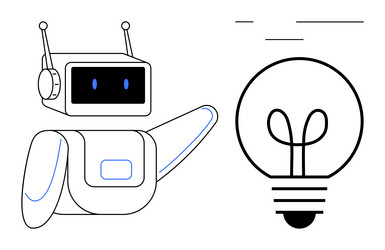 robot pointing to lightbulb representing vector image
