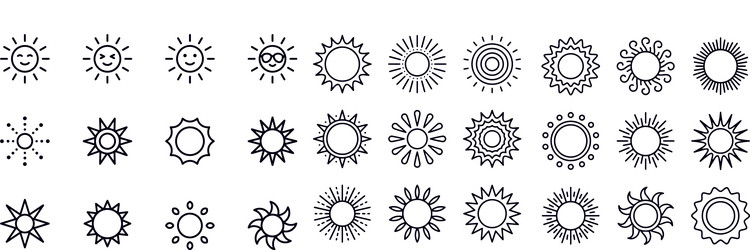 sun icons set for computing web and app vector