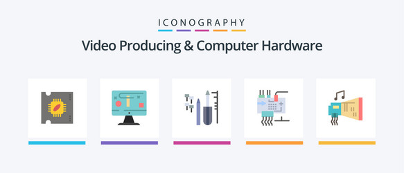 Video producing and computer hardware flat 5 icon vector