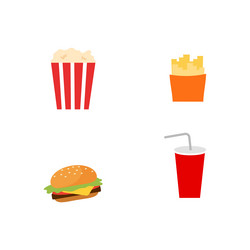 fast food flat color objects set vector