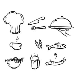 hand drawn food and drinks icon restaurant line vector