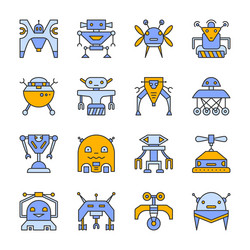 Robot transformer line icon set editable stroke vector