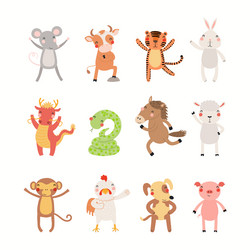 Cute Chinese Zodiac Animals Set Vector Image