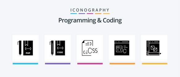 programming and coding glyph 5 icon pack vector image