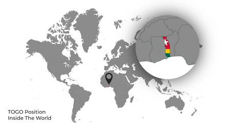 togo position inside the world with flag in map vector image