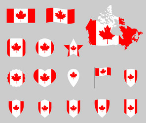 Canada flag icons set canadian symbols vector