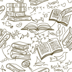 Seamless pattern of books and children scribbles vector