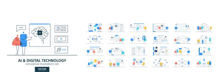 AI Robot Data Technology Icons vector image
