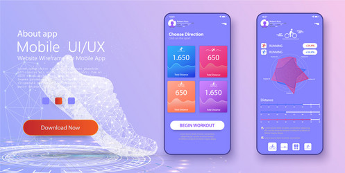 different ui ux gui screens fitness app and flat vector image