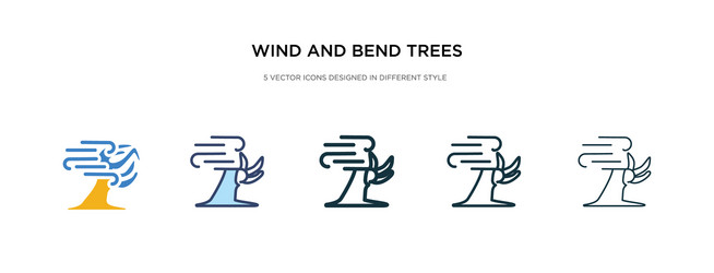 Wind and bend trees icon in different style two vector