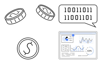 digital coins binary code and analytics vector image