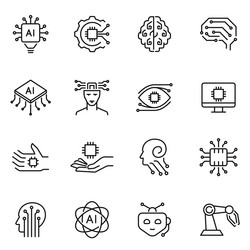 Ai artificial intelligence icon set in thin line Vector Image