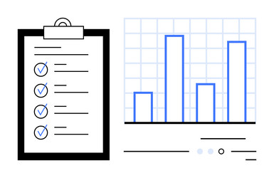 checklist on clipboard and bar graph grid vector image