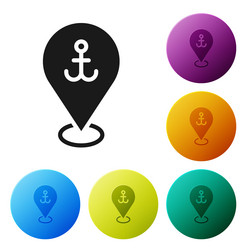 black map pointer with anchor icon isolated vector image
