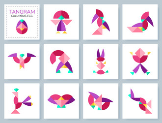 Tangram puzzle set with various objects vector