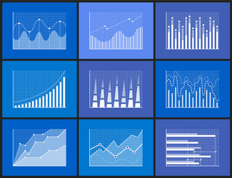 statistical and analytical monochrome graphics set vector