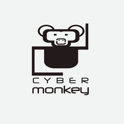 Cyber monkey computer shop design template vector