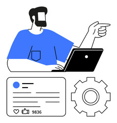 man working on a laptop while pointing profile vector image