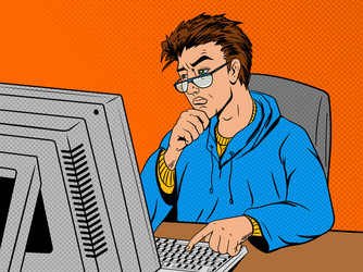 coder programmer at work comic book style vector