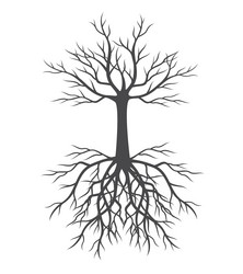 shape of tree with leaves nd roots outline vector