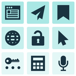 user icons set with browser globe cursor vector image