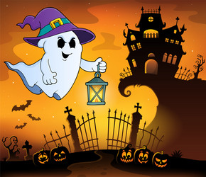 Ghost with hat and lantern topic 1 vector