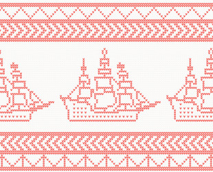 knitted ship seamless pattern in red color vector image