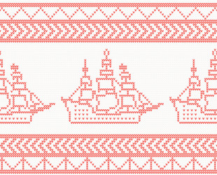 Knitted ship seamless pattern in red color vector