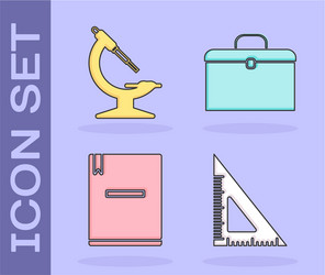 set triangular ruler microscope notebook vector image