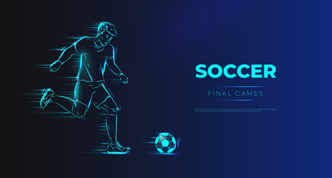 Soccer player man playing with ball glowing neon vector