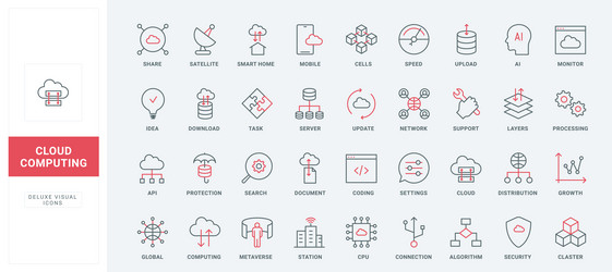 cloud computing line icons set services vector image