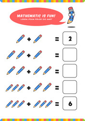 preschool addition mathematics learn worksheet vector image