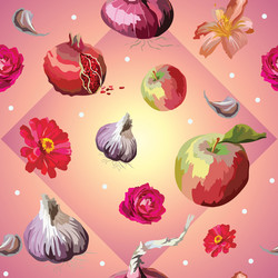 seamless pattern with flowers and fruits2 vector image