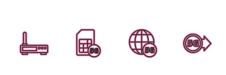 set line router and wi-fi signal 5g network sim vector image