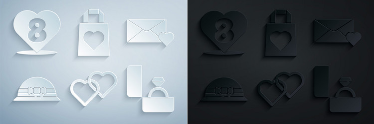 set two linked hearts envelope with 8 march vector image