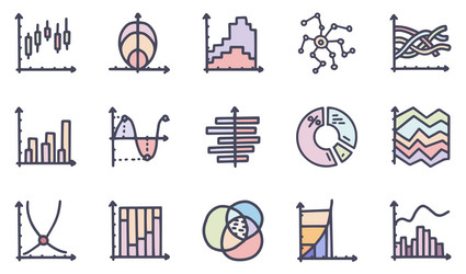 Chart color doodle simple icon set vector