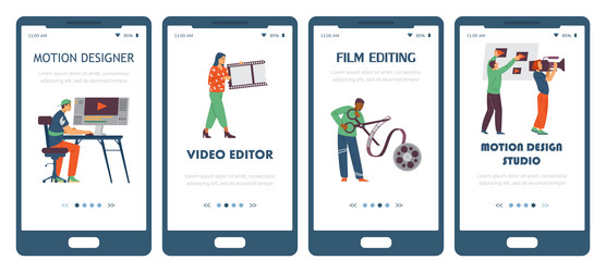 Motion design and video editing app onboarding kit vector