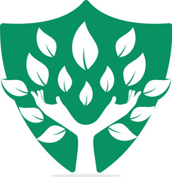 Creative green hand tree logo design Royalty Free Vector