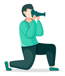 Guy with photocamera taking photo isolated vector