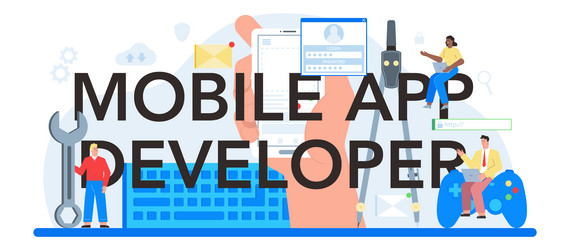 Mobile app development typographic header modern vector