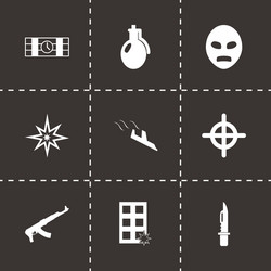 Black terrorism icons set vector