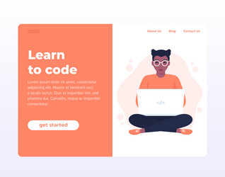 learn to code web page banner with coding girl vector